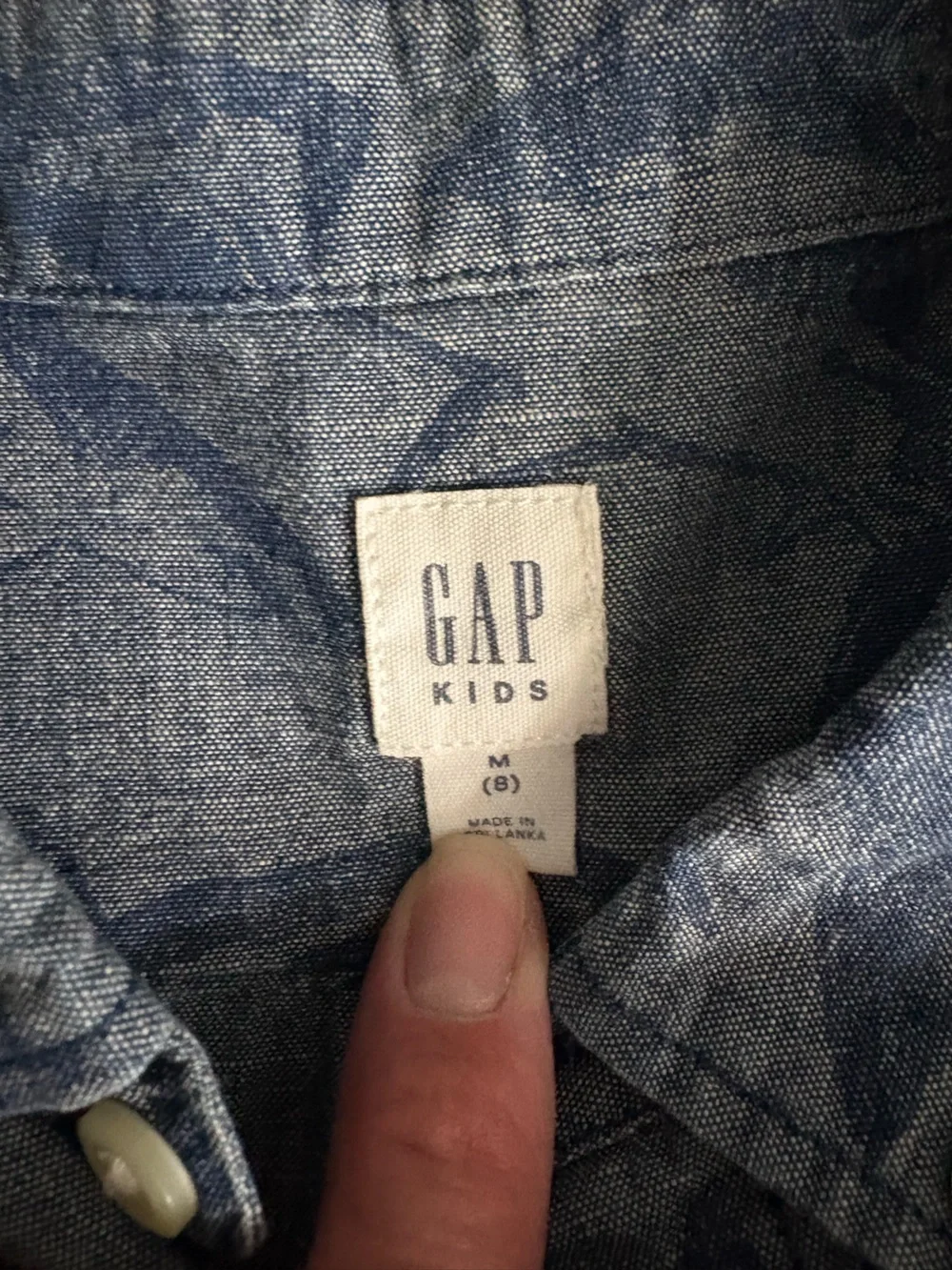 GAP Kids Denim-Blue Short Sleeve Shirt with Subtle Navy Shark Print